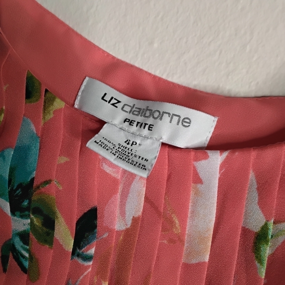 Liz Claiborne Floral Pleated Dress - Coral and Green - Picture 3 of 3